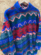 Vintage 90s multicolor aztec pattern crazy print roll neck fleece jumper size XL